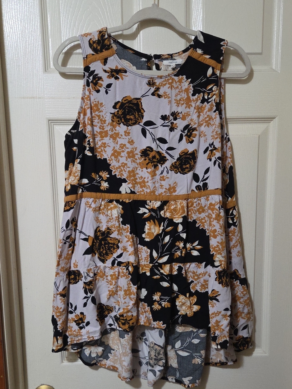 Maurices Black, White & Mustard Floral Tank Top
